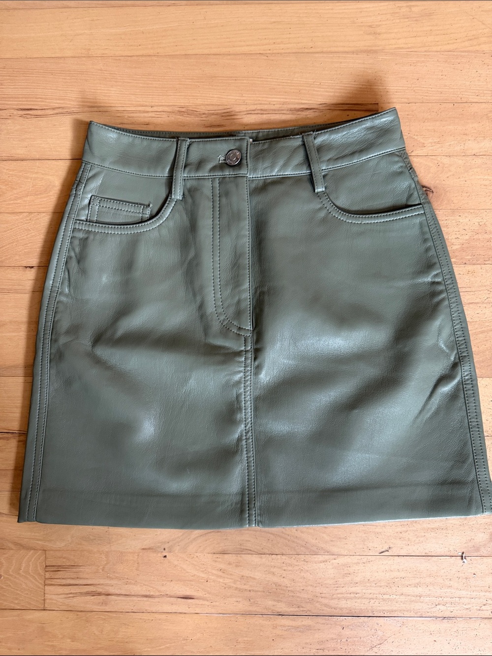 Wilfred Sage Green Faux Leather A-Line Skirt